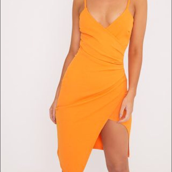 LAURIELL BRIGHT ORANGE WRAP FRONT MIDI DRESS 0 - Picture 1 of 6